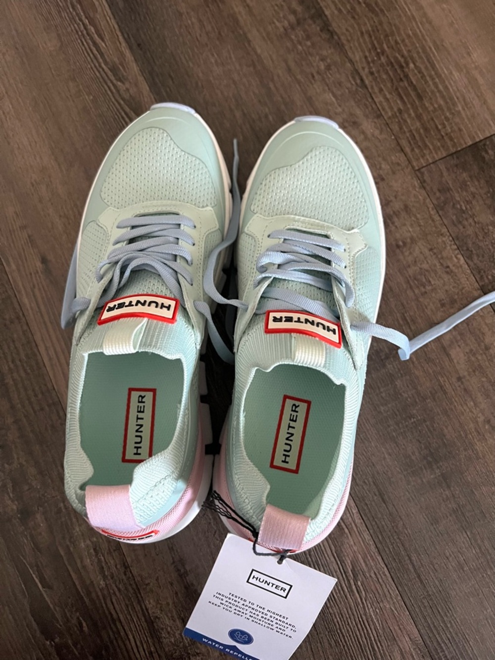Hunter Women's Mint Green and Pale Pink Sneakers - Picture 2 of 8